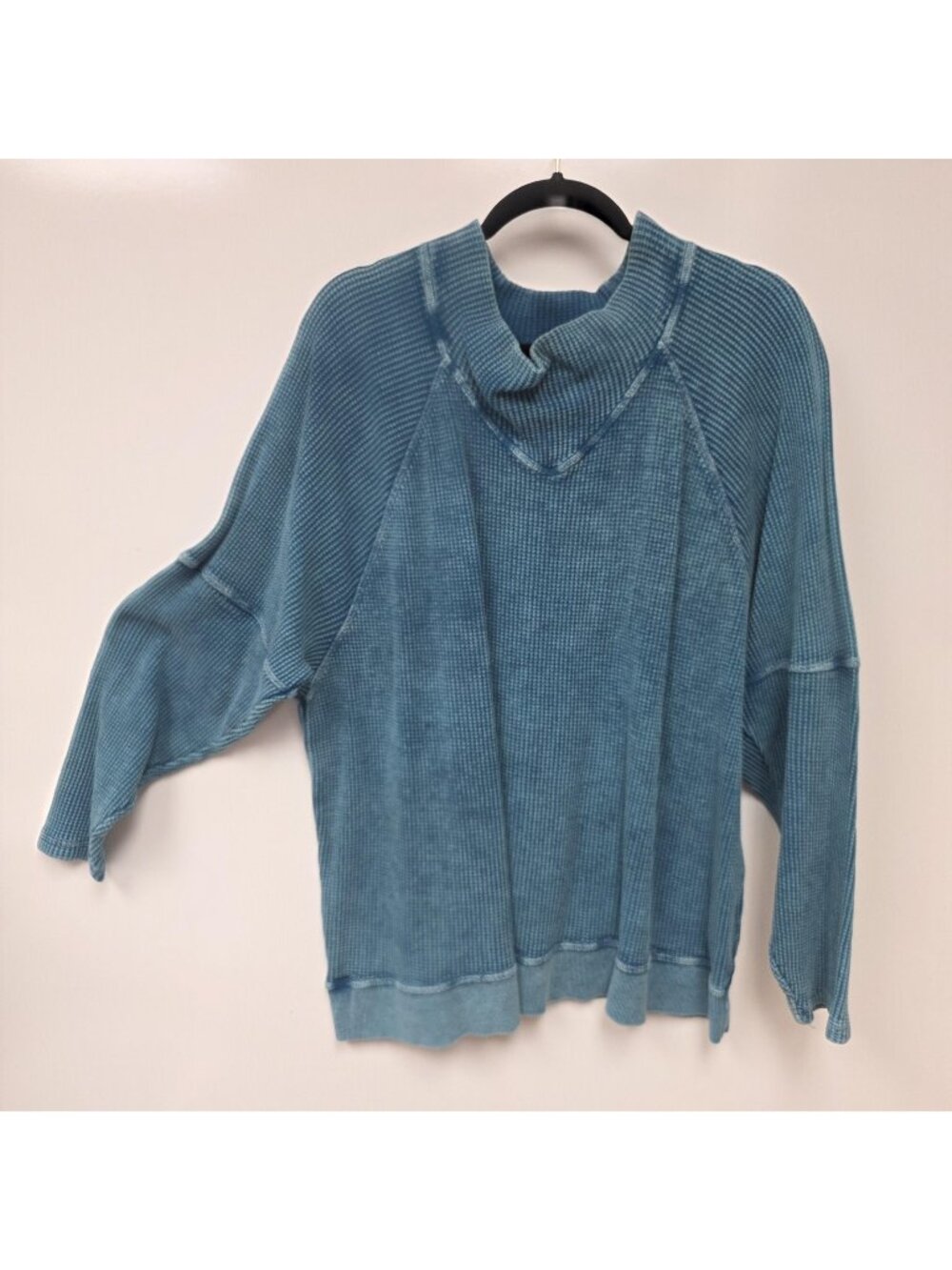 NorthStyle Sweater Womens 2X Blue Waffle Knit Mock Neck Raglan Pullover Plus